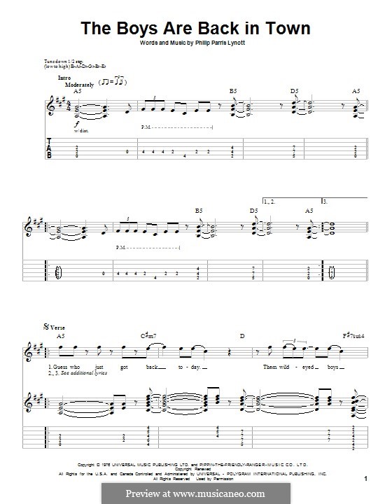 The Boys Are Back in Town (Thin Lizzy): For guitar with tab by Phil Lynott