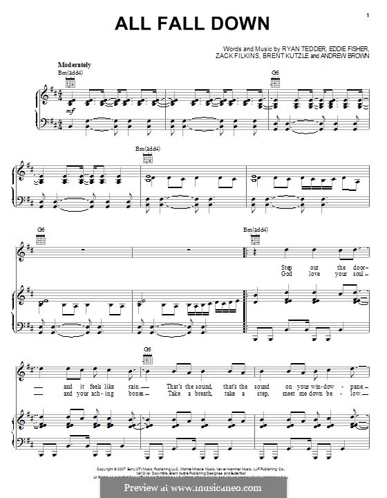 All Fall Down (OneRepublic): All Fall Down (OneRepublic) by Andrew Brown, Brent Kutzle, Eddie Fisher, Ryan B Tedder, Zachary Filkins