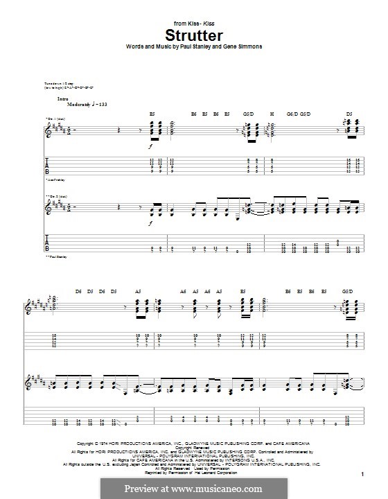Strutter (KISS) by G. Simmons, P. Stanley sheet music on MusicaNeo