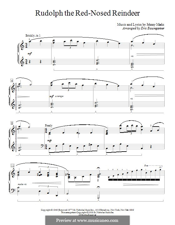 Rudolph the Red-Nosed Reindeer (Piano version): For a single performer by Johnny Marks