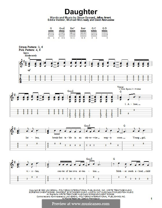 Daughter (Pearl Jam): For guitar with tab by David Abbruzzese, Eddie Vedder, Jeff Ament, Mike McCready, Stone Gossard