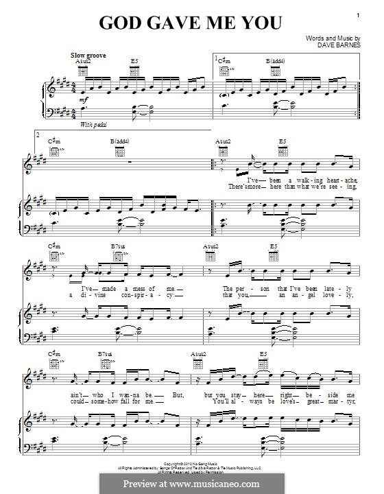 God Gave Me You By D Barnes Sheet Music On Musicaneo