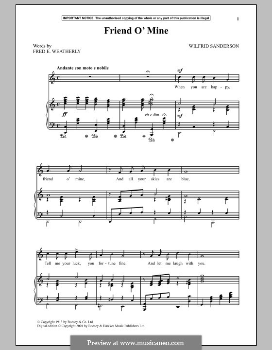 Friend o'Mine: For voice and piano by Wilfrid Sanderson
