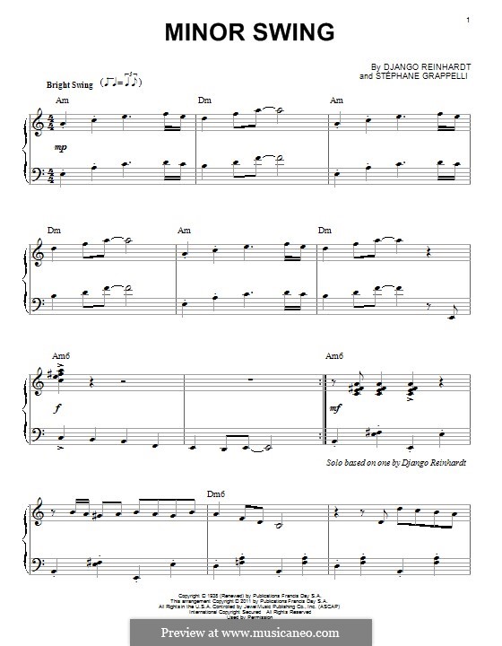 Minor Swing: For piano by Django Reinhardt