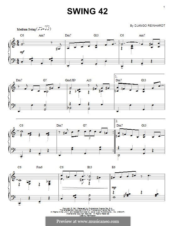 Swing 42: For piano by Django Reinhardt