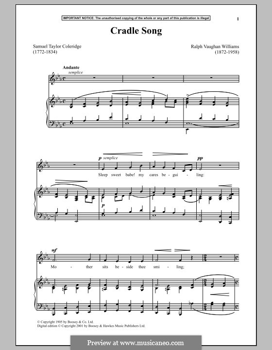 Cradle Song by R. Vaughan Williams sheet music on MusicaNeo