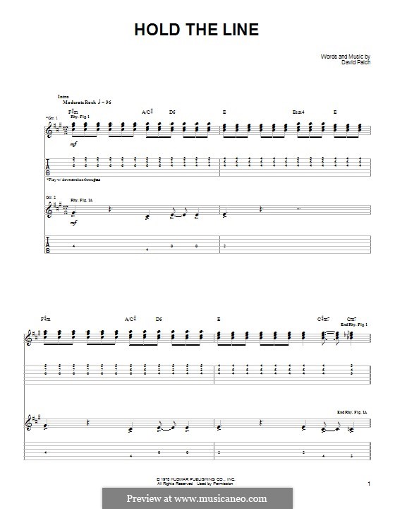 Hold the Line (Toto): For guitar with tab by David Paich