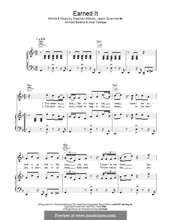 Earned It (Fifty Shades Of Grey) sheet music for piano solo (PDF)