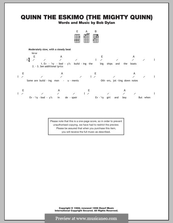 Quinn the Eskimo (The Mighty Quinn): For ukulele by Bob Dylan