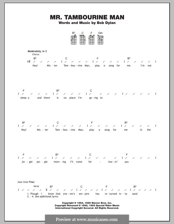 Mr Tambourine Man Chords Ukulele Chords For Mr Tambourine Man Lyrics Melanie Safka