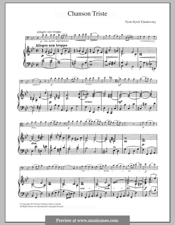 Twelve Pieces , TH 138 Op.40: No.2 Chanson triste, for cello and piano by Pyotr Tchaikovsky