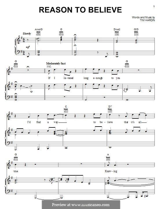 Reason To Believe by T. Hardin - sheet music on MusicaNeo