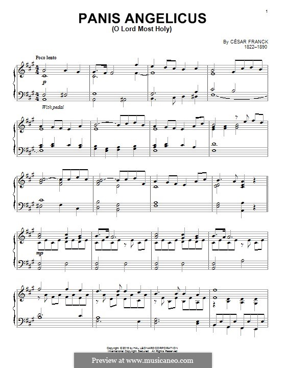 Panis Angelicus (O Lord Most Holy), Printable Scores: For piano by César Franck