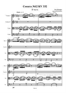 Sonata for Piano No.12 in F Major, K.332: Movement II, for string quartet – score, Ор.8 No.4 by Wolfgang Amadeus Mozart