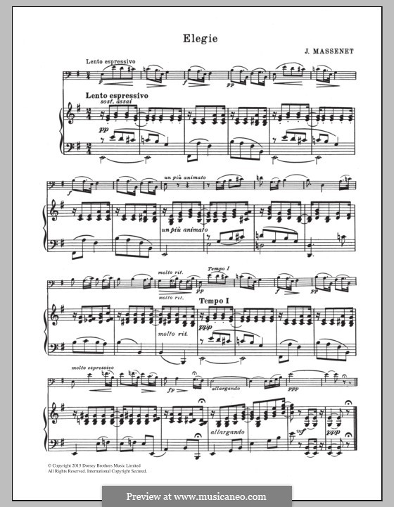 Dix pièces de genre, Op.10: No.5 Mélodie (Élégie), for cello and piano by Jules Massenet