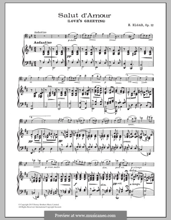 (未使用･未開封品)　Salut d&#39;amour op. 12 fuer Klavier f4u0baa Salut d'amour op. 12 by Edward Elgar for Piano » all