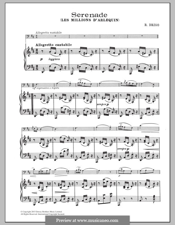 Les millions d'Arlequin: Serenade, for cello and piano by Riccardo Drigo