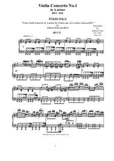 Concerto for Violin, Strings and Basso Continuo No.1 in A Minor, BWV 1041: Movement II Andante, for piano by Johann Sebastian Bach