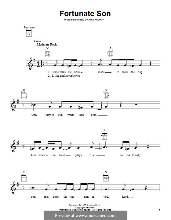 Fortunate Son (Creedence Clearwater Revival): For ukulele by John C. Fogerty