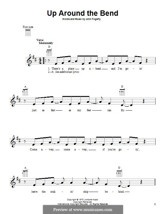 Up Around the Bend (Creedence Clearwater Revival): For ukulele by John C. Fogerty