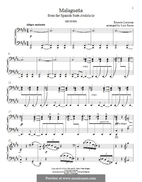 Malaguena: For piano by Ernesto Lecuona