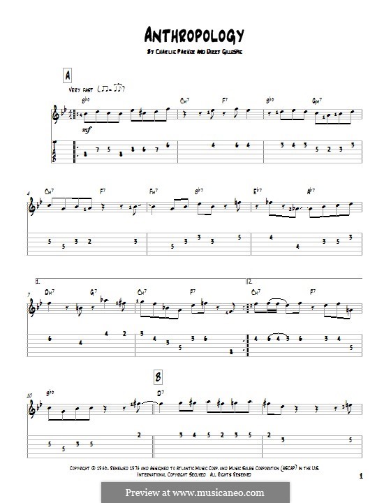 Anthropology: For guitar with tab by Charlie Parker, Dizzy Gillespie