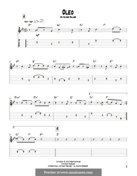 Oleo: For guitar with tab by Sonny Rollins