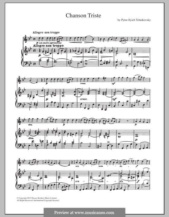 Twelve Pieces , TH 138 Op.40: No.2 Chanson triste, for flute and piano by Pyotr Tchaikovsky
