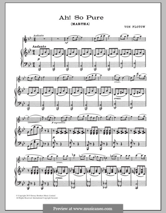 Martha, or The Market at Richmond: Ah! So pure, for flute and piano by Friedrich von Flotow