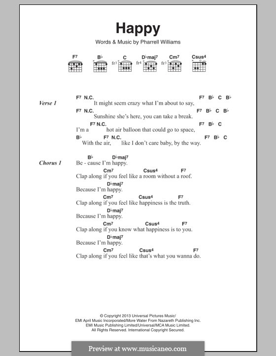 Vocal version: Lyrics and chords by Pharrell Williams