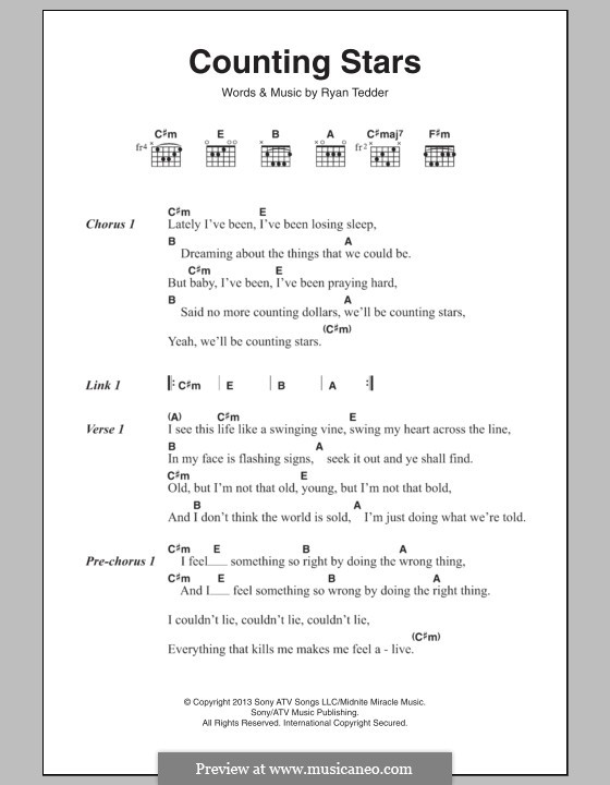 Counting Stars (One Republic): Lyrics and chords by Ryan B Tedder