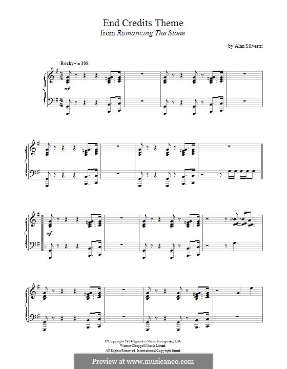 Romancing the Stone (End Credits Theme): For piano by Alan Silvestri
