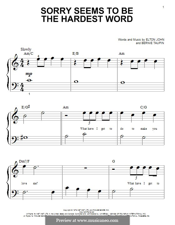 Sorry Seems to be the Hardest Word: For piano by Elton John