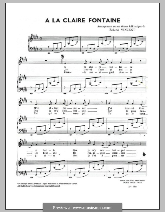 A la claire fontaine piano sheet music