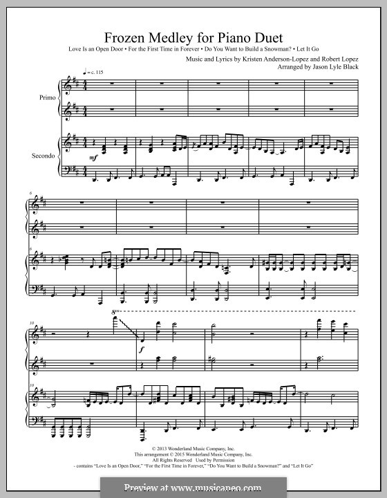 Frozen Medley For Piano Duet By R Lopez K Anderson Lopez On