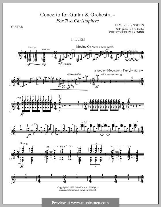 Concerto for Guitar and Orchestra - for Two Christophers: Arrangement for guitar by Elmer Bernstein