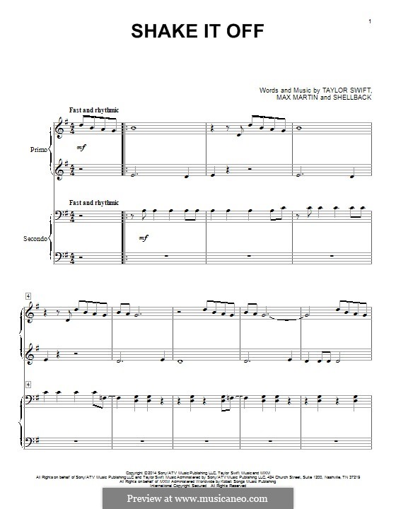 Piano-vocal version: For piano by Shellback, Max Martin, Taylor Swift