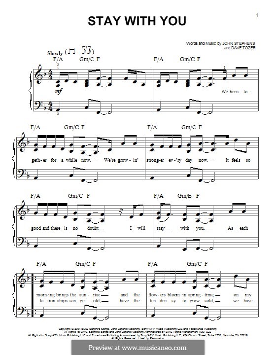 Stay with You (John Legend): For piano by Dave Tozer, John Stephens