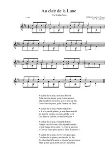 Au Claire de la Lune: For guitar by folklore