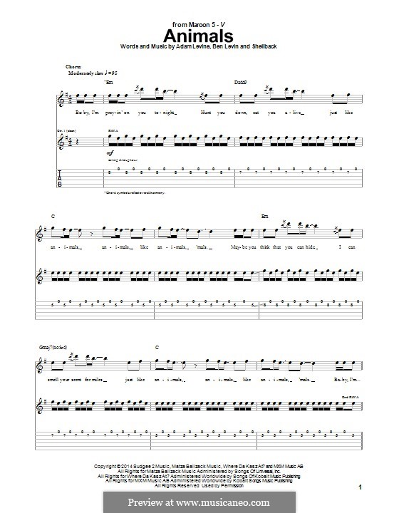 Animals (Maroon 5): For guitar with tab by Shellback, Adam Levine, Benjamin Levin