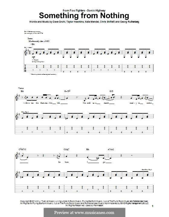 Something from Nothing (Foo Fighters): For guitar with tab by Christopher Shiflett, David Grohl, Nate Mendel, Pat Smear, Taylor Hawkins