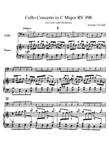 Concerto for Cello and Strings in C Major, RV 398: For cello and piano by Antonio Vivaldi
