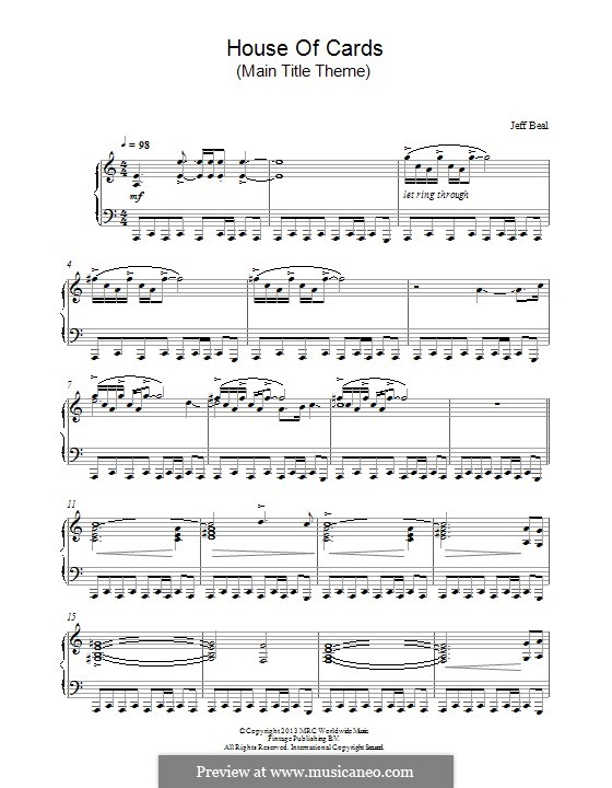 House of Cards (Main Title Theme): For piano by Jeff Beal