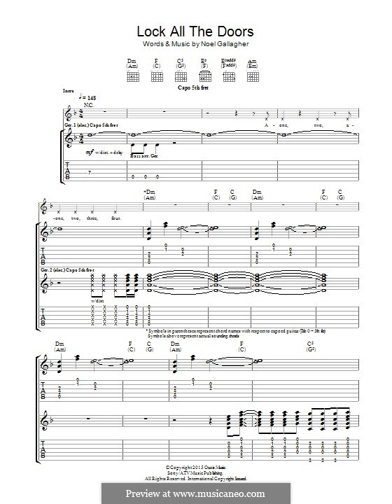 Lock All the Doors by N. Gallagher sheet music on MusicaNeo