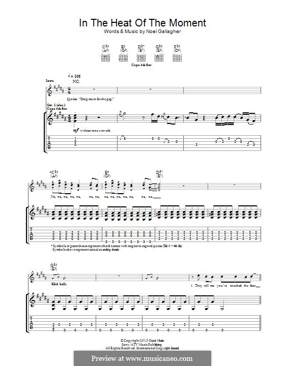 In the Heat of the Moment: For guitar with tab by Noel Gallagher