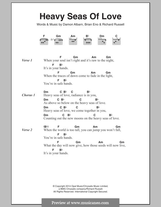 Heavy Seas of Love: Lyrics and chords by Brian Eno, Damon Albarn, Richard Russell