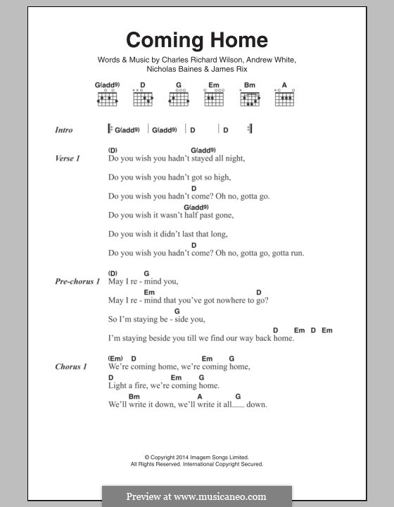 Coming Home (Kaiser Chiefs): Lyric and chords by Andrew White, James Rix, Nicholas Baines, Charles Wilson