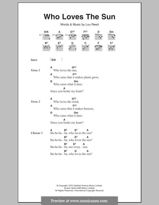 Who Loves the Sun by L. Reed sheet music on MusicaNeo