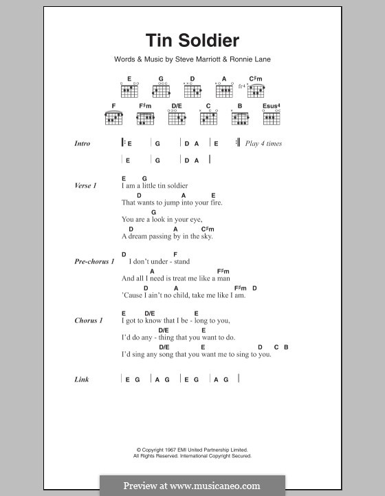 Tin Soldier (The Small Faces): Lyrics and chords by Ronnie Lane, Steve Marriott