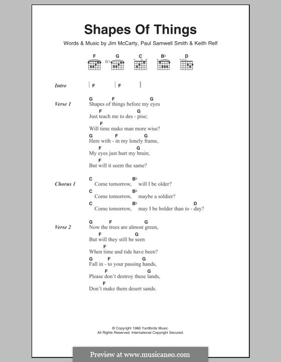 Shapes of Things: Lyrics and chords by James McCarty, Keith Relf, Paul Samwell-Smith